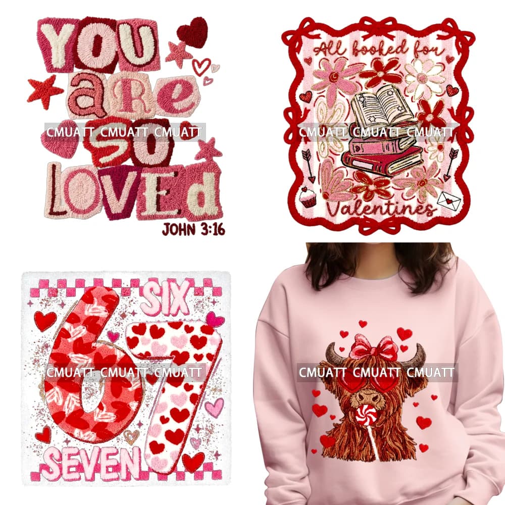 Adesivi Termoadesivi DTF Pronti da Applicare per Abbigliamento con Motivi Latch Hook Yarn Xoxo Six Seven So Loved Coquette per San Valentino