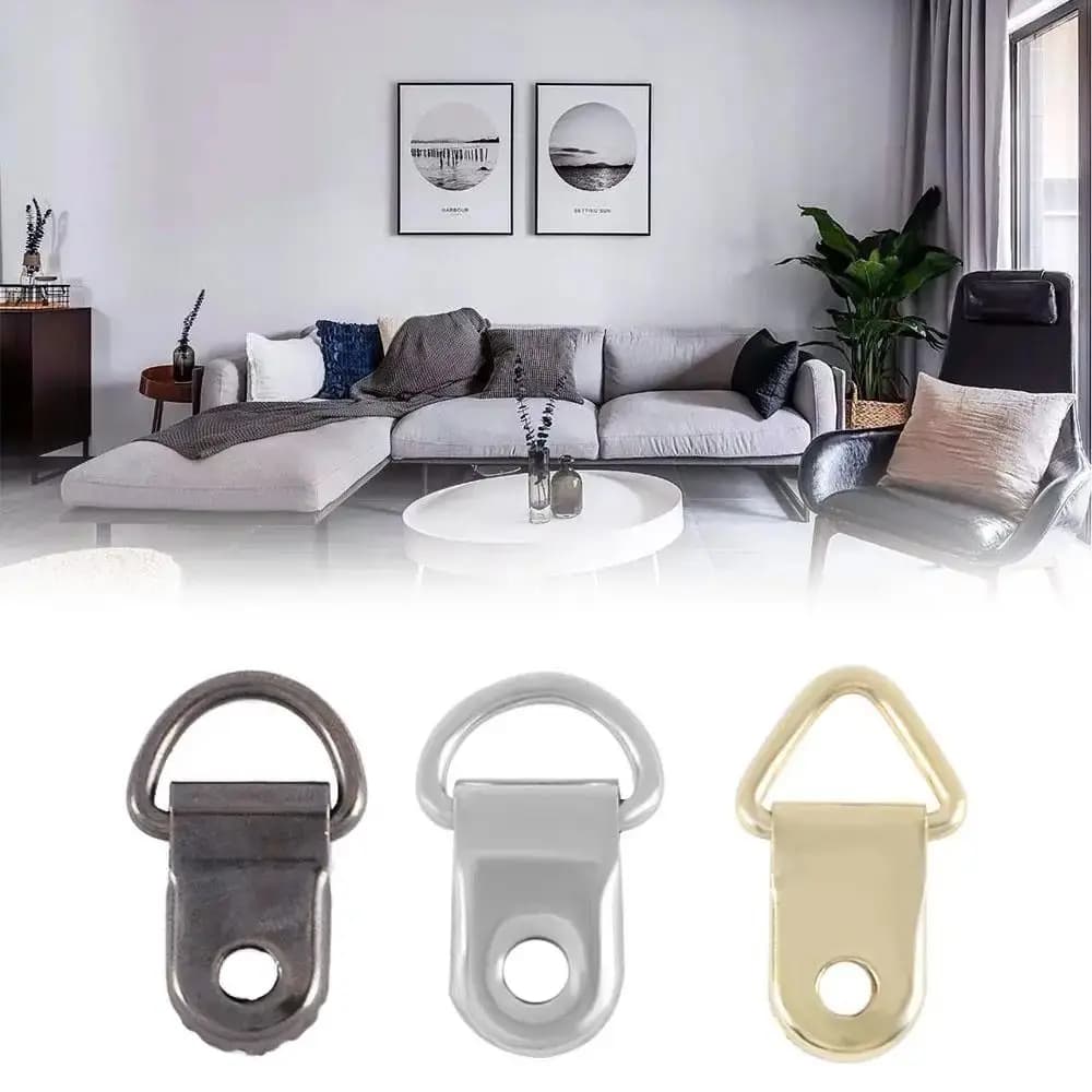 100 pcs single hole frame for photo hook ring D ring triangular ring for hanging brass hook silver frame accessories for photo frames