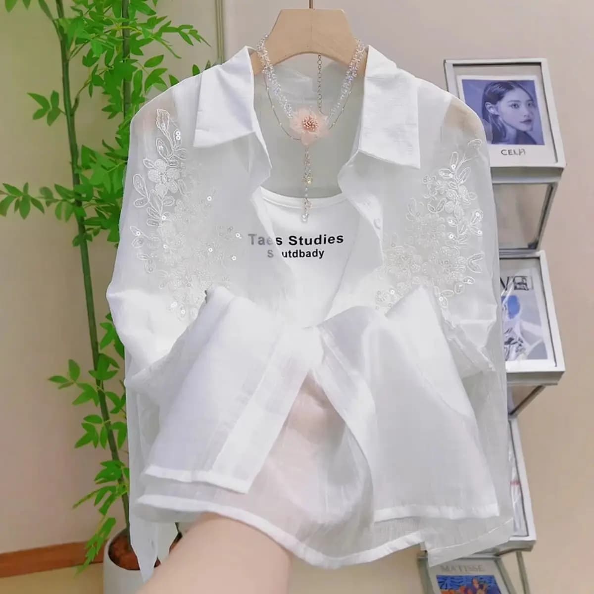 Women's Shirt 2026 New Fashion Embroidered Blue Solar Protection Summer Jacket Women's Single-breasted Casual Top Women