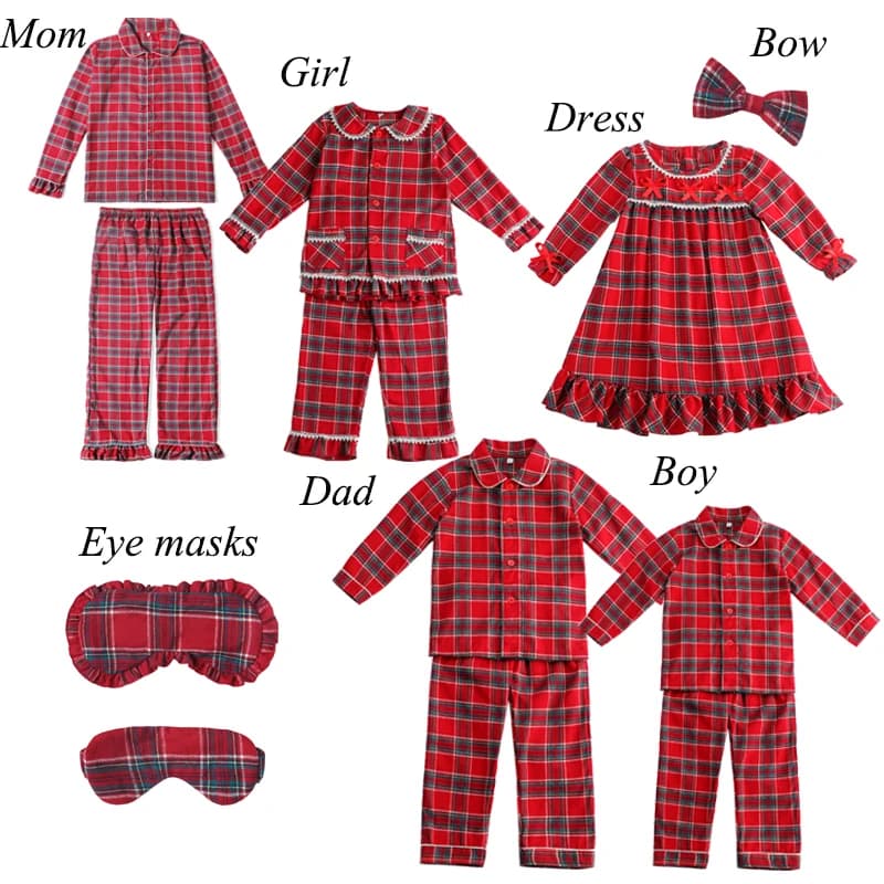 Mudbala Adult Family Pajamas Matching Sets Flannel Tartan Kids Boys And Girls Two Piece Pant Set With Eyemask Hairpin