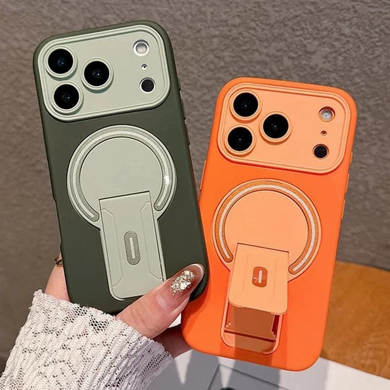 Custodia per telefono di lusso magnetica opaca con supporto per iPhone 17 16 13 14 15 11 12 Pro Max Plus, cover posteriore paraurti compatibile con MagSafe