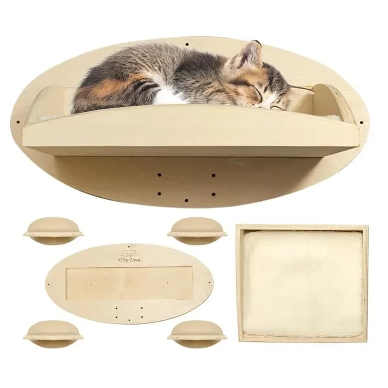 Custom Cat Wall Shelves with Cozy Cushion Cat Climbing Wooden Furniture Sets Kitty Bridge Cat Shelf Wall Mounted Wall Shelves
