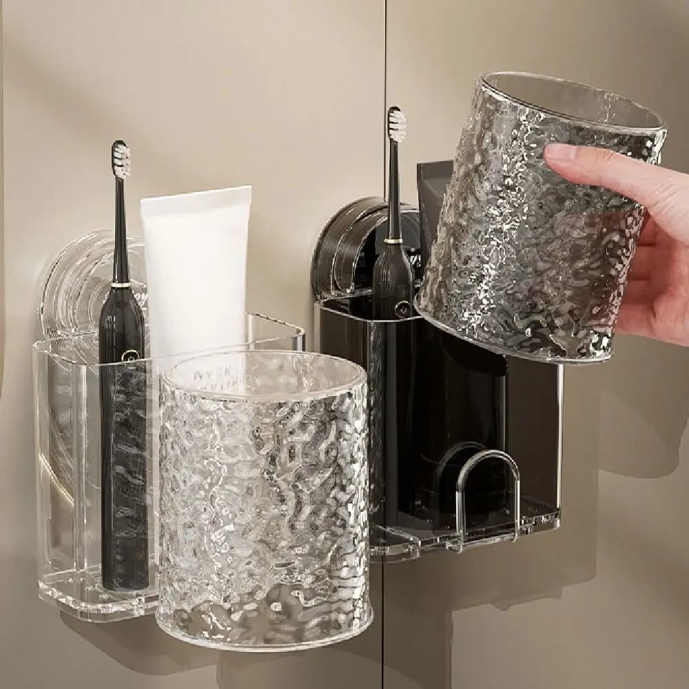 Waterproof Suction Cup Toothbrush Holder Wall Mounted Quick-Drain Toothpaste Storage Rack Save Space Removable