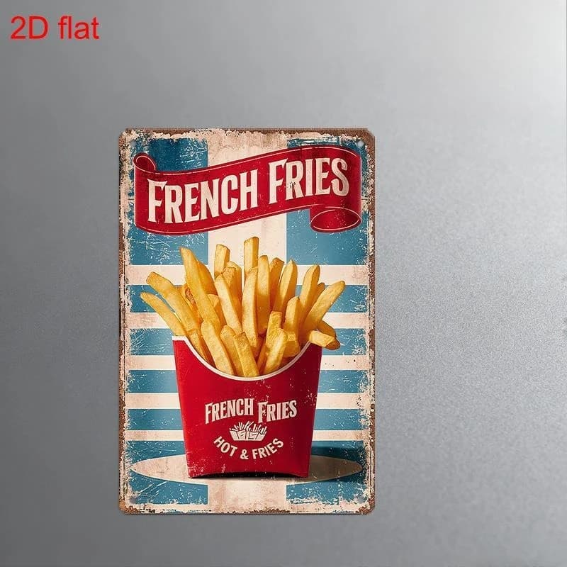 Insegna in metallo retrò 2D piatta - Patatine Fritte | Piatto decorativo da parete 20x32x48 cm, perfetto per ristoranti e case degli amanti della gastronomia