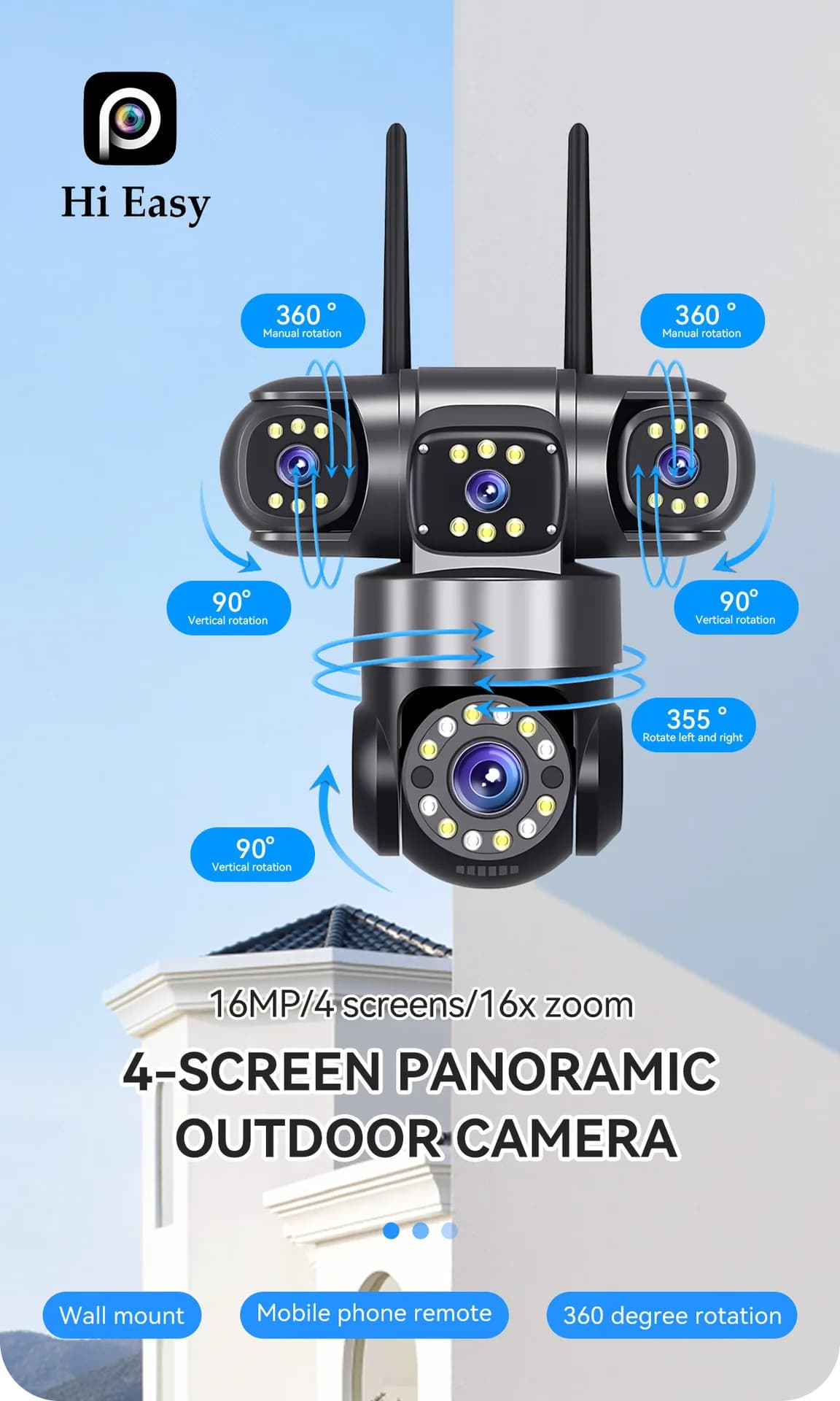 8MP Hi Easy APP 4Lens Wireless wifi IP Camera Full Color AI Humanoid Detection Security CCTV Baby Monitor