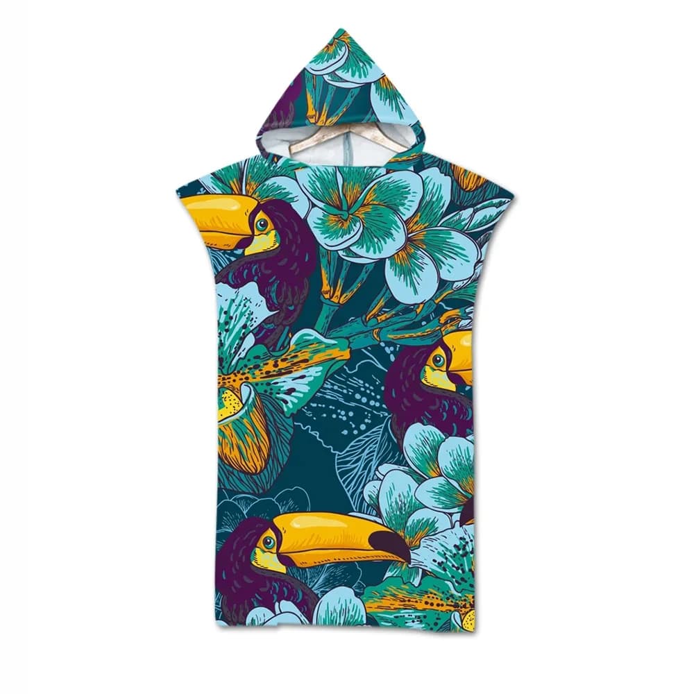 Microfiber quick drying cap beach towel with animal print pattern Forest Swimming soft and delicate bathrobe on skin Surfing diving poncho
