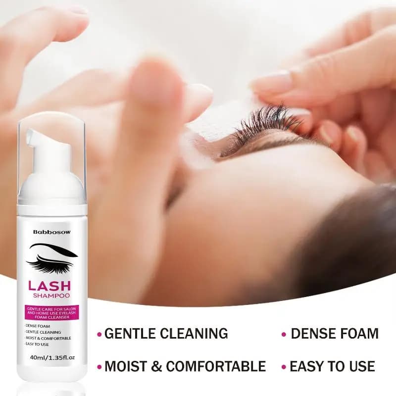 Shampoo schiumogeno per extension ciglia da 40ml con spazzolina, detergente per la pulizia profonda delle palpebre, per strumenti trucco, rimozione mascara, colla, uso domestico e professionale.