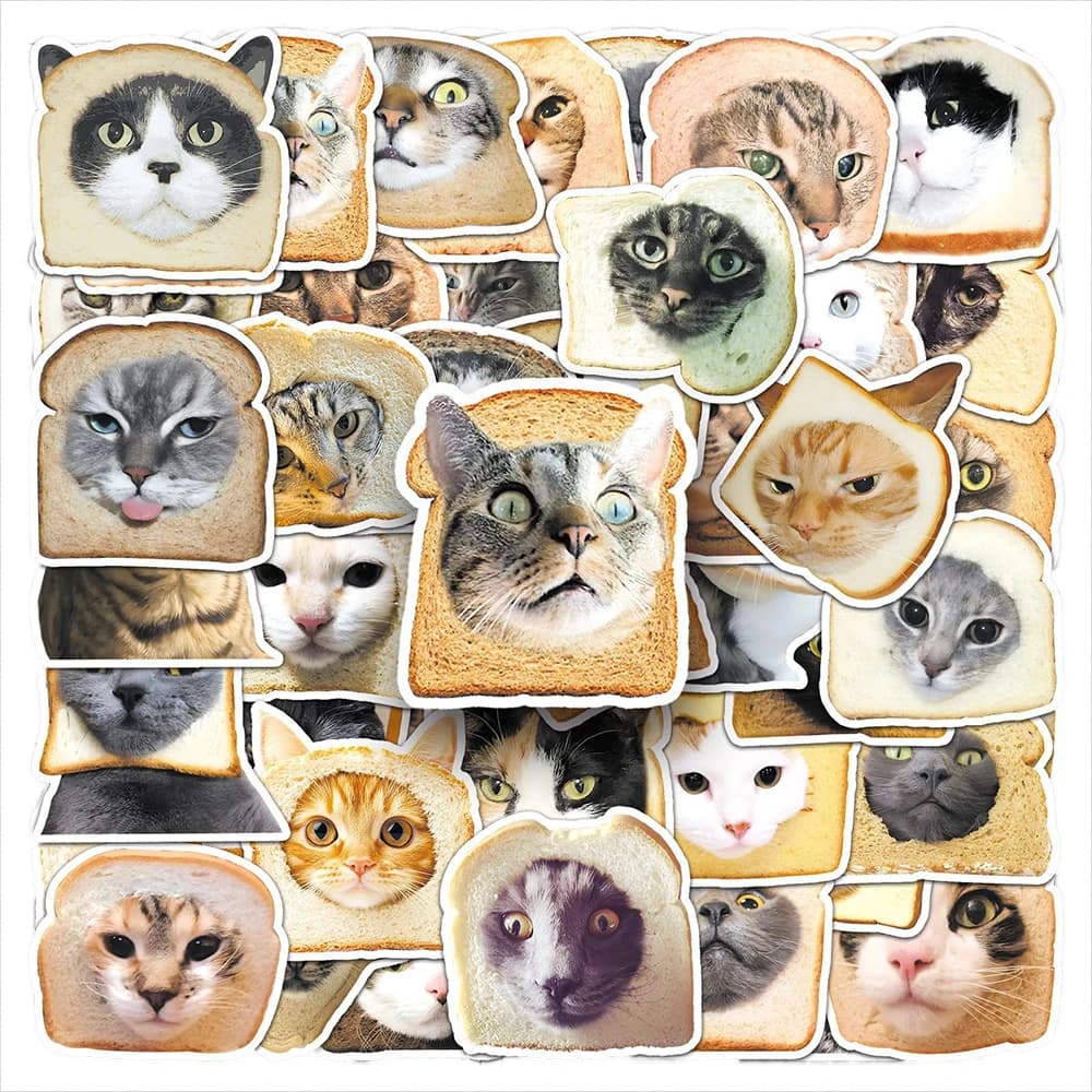 10/30/50pcs Cute Funny Cat Head Bread Graffiti Stickers Kawaii Animal Decals for Kids Toy Suitcase Laptop Phone Sticker Packing