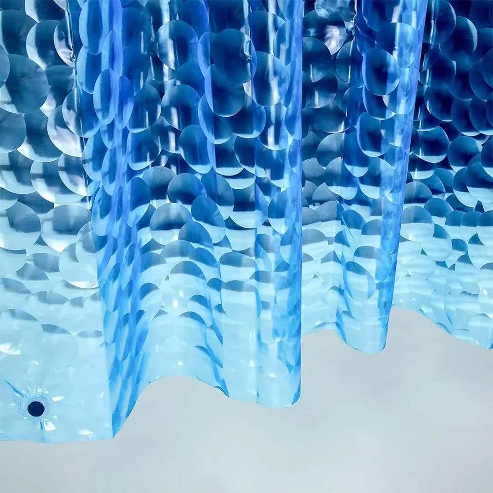 Telo Doccia in Plastica EVA 3D Blu Perla Effetto Cubo d'Acqua - Leggero 72x72 Pollici con Occhielli Antiruggine e Magneti Appesantiti