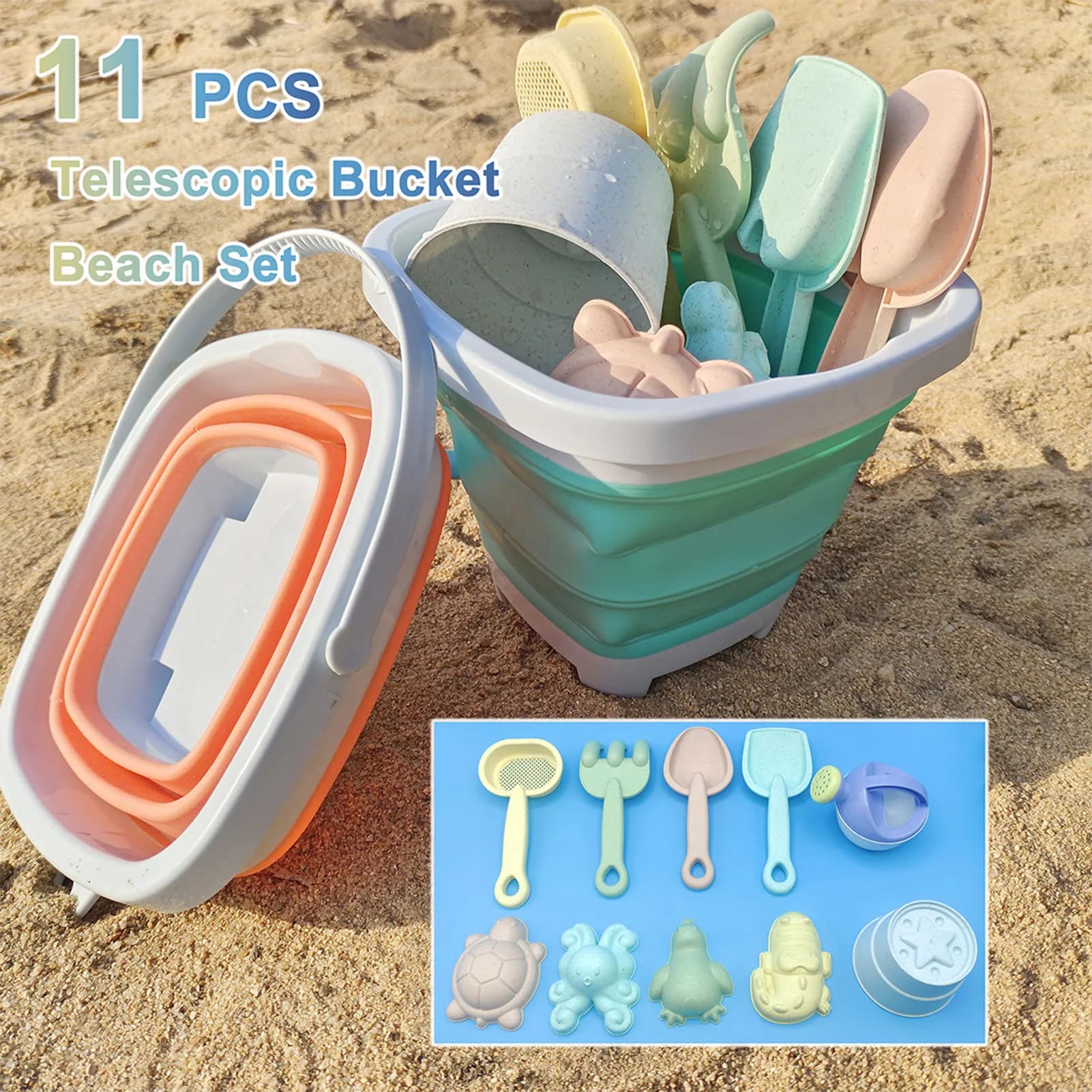 Set di strumenti per sabbia con pala da spiaggia per bambini Set di strumenti per sabbia con secchio per sabbia da scavo multifunzionale per giocattoli da spiaggia all'aperto per bambini