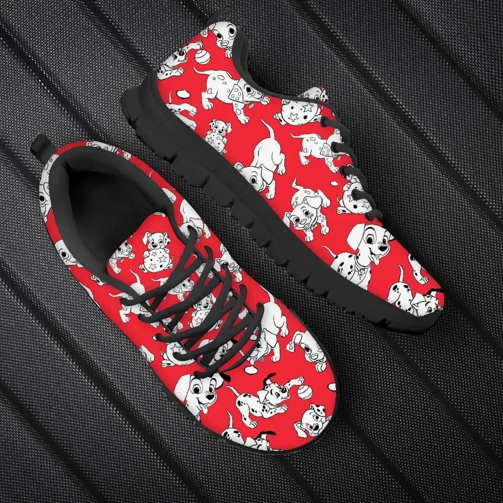 Women's casual sneakers with cute Dalmatian dog pattern, AF net sneakers for teenage girls, black and white women's running shoes