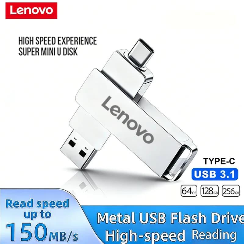 Chiavetta USB OTG Lenovo Type-C ad Alta Velocità 2-in-1, Pen Drive 512GB, Memoria USB per Telefono e PC, 128GB 256GB, Scheda di Rete