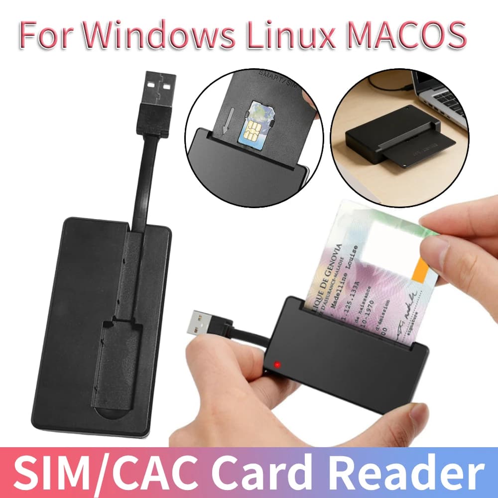 Lettore di schede SIM/CAC Plug and Play, adattatore di memoria compatibile con Windows, Linux, MacOS