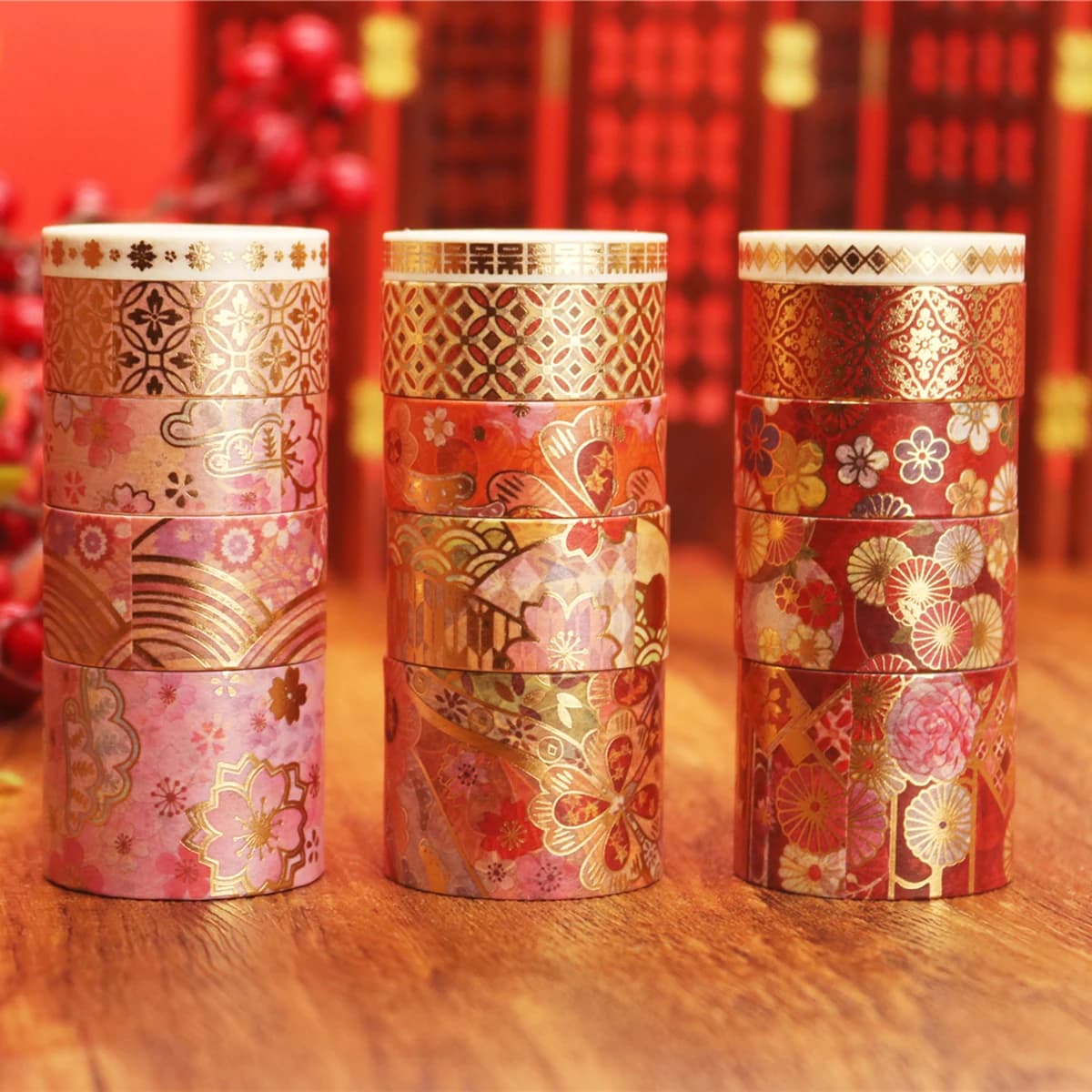 15 rolls of set of floral stamps and ribbons Washi – Decorative adhesive tape for DIY gifts, scrapbooking, photo frames