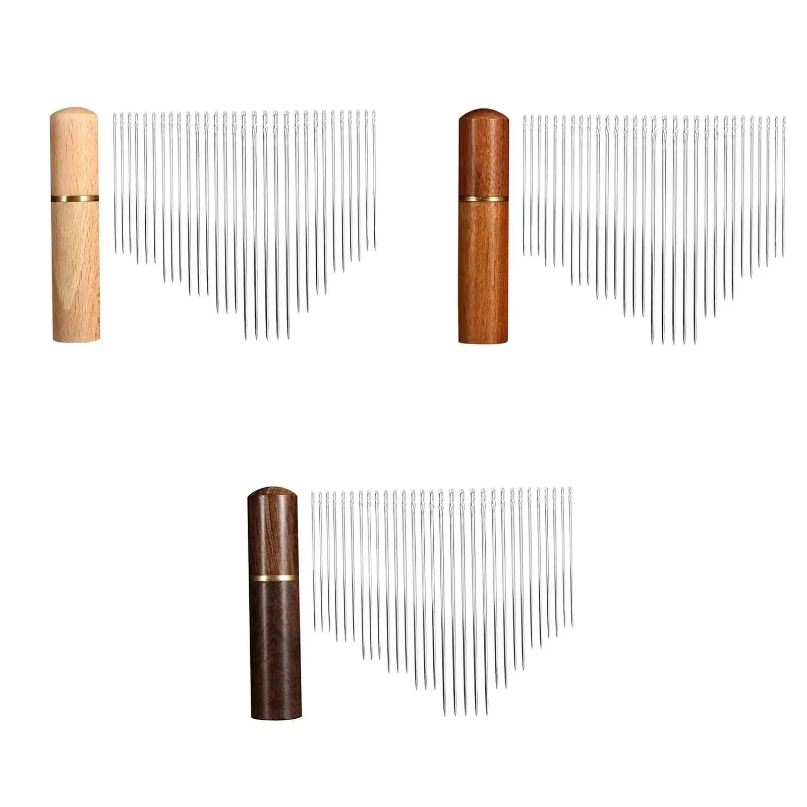 30 aghi ciechi facili da indossare attraverso strumenti da ricamo assortiti con custodia in legno per rammendare cucito fai da te autofilettatura