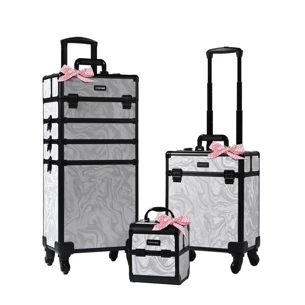 Valigia Trucco Professionale con Ruote, Set 3 Pezzi, Borse Porta Spazzole per Parrucchieri, Kit Organizzatore Cosmetica, Carrello da Viaggio Bloccabile per Unghie