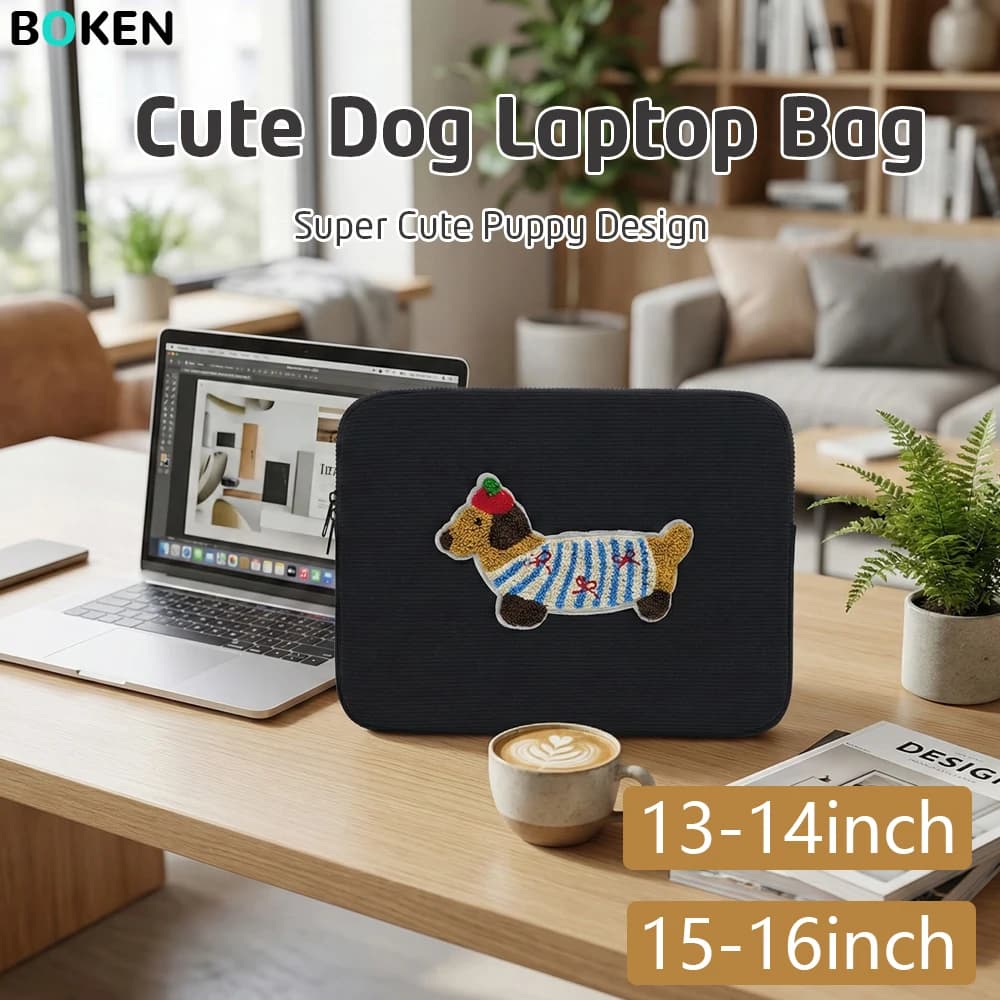 Simpatica borsa per laptop per cani bassotto 13-14 15-16 pollici per MacBook Air/Pro Custodia per laptop HP Dell, borsa per computer con design modello cucciolo