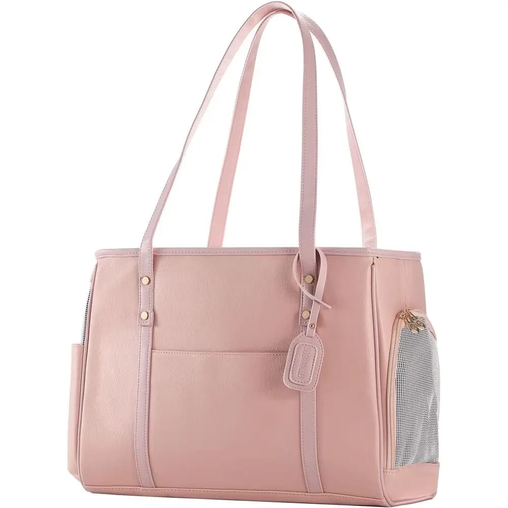 Borsa da trasporto per cani alla moda, borsa da trasporto per gatti in pelle premium, borsa da viaggio per animali domestici con lato morbido approvata dalla compagnia aerea con tasche rosa