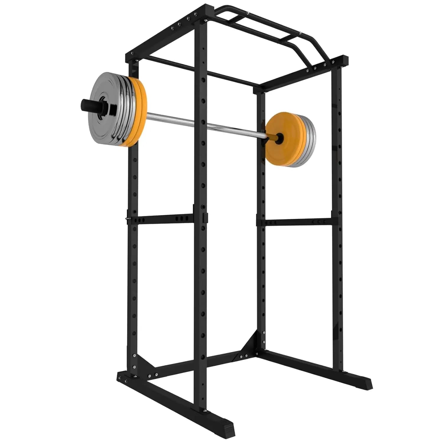 Power Cage with Capacity of 1200 LBS, Multifunctional Rack for Home Gym, Squat Rack 2 in 1 with Subtile Traction Bar, Customizable