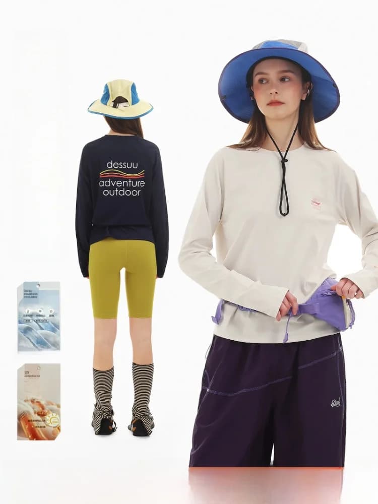 DSU T-shirt a maniche lunghe da donna, fresca, sportiva, stampata, girocollo, UPF50, protezione UV elevata, leggera e traspirante, per primavera/estate