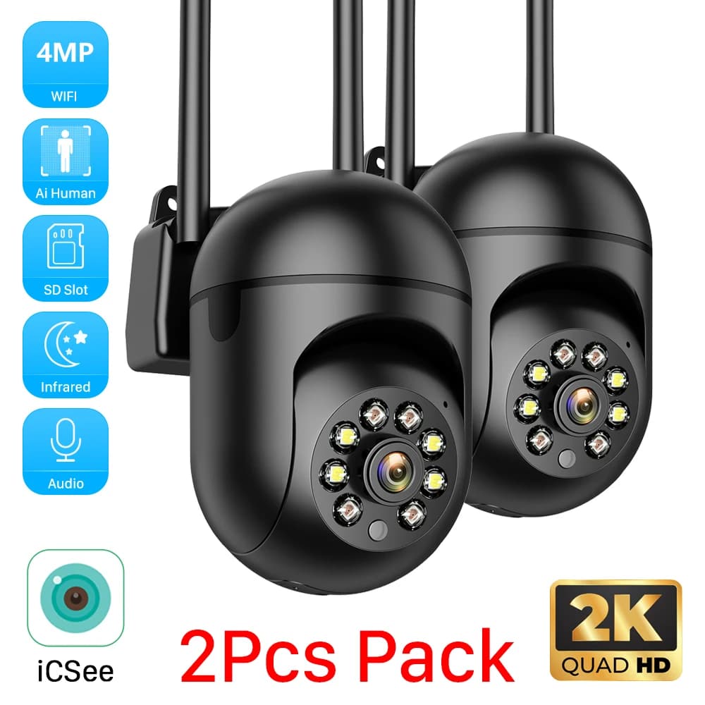 Telecamera IP WiFi Mini PTZ da 5 MP iCSee da 2 pezzi con rilevamento umano AI Visione notturna a colori per videosorveglianza esterna 4MP 2MP