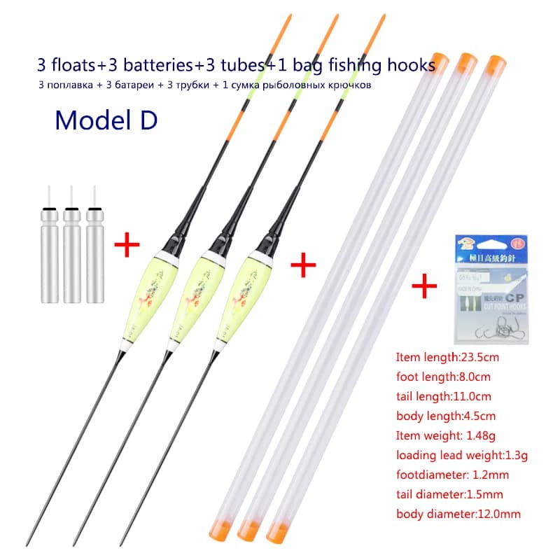 3PCS Floats+3 CR425+3 Tubes+1 Bag Hooks Night Nano Buoy Electric Boya Fresh Water Fishing Tools Tackle Accessories