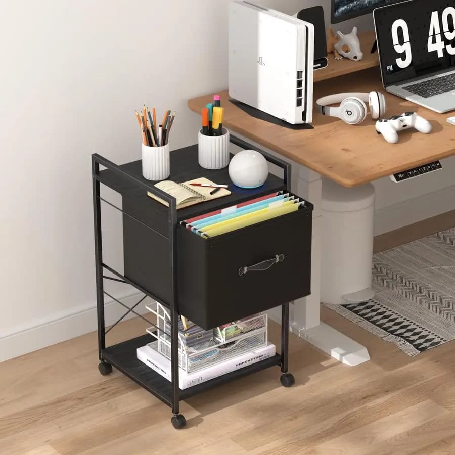 Carrello portadocumenti con rotelle con cartelle portadocumenti sospese, organizer portadocumenti da scrivania mobile su ruote bloccabili, schedario moderno per ufficio, casa