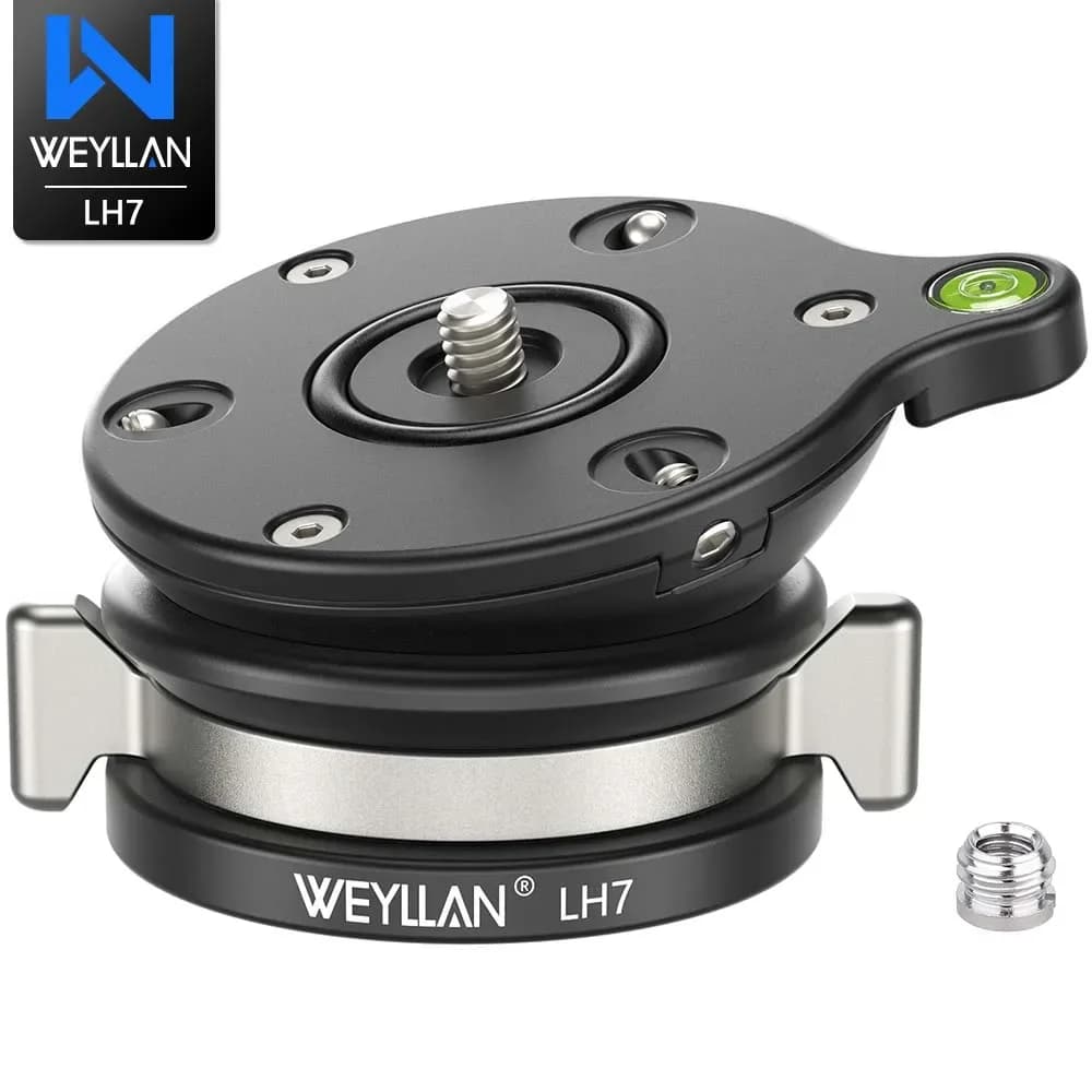 WEYLLAN LH7 Base di livellamento per treppiede Testa per treppiede Livellatore per fotocamera Supporto per treppiede Testa di livellamento per fotocamera con vite da 3/8 '' 1/4" Carico da 10 kg