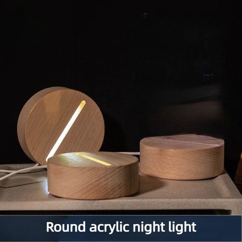 Base Luminosa Circolare in Legno per Pannelli Acrilici, con USB, Luce Bianca Calda, Diffusore per Illuminazione