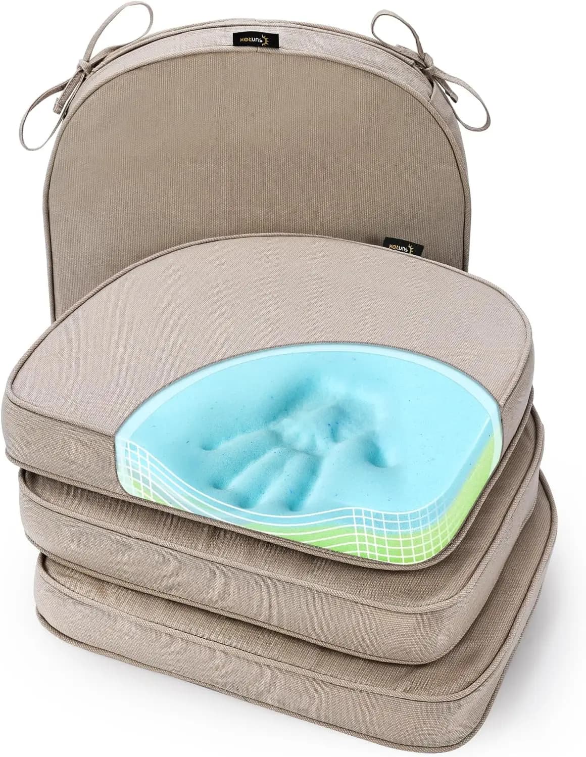 Gel Memory Foam Chair Cushions, Water- & Stain-Resistant, Reversible Seat Pads with Ties, 17"x16" Set of 4 for Indoor/Outdoor Use