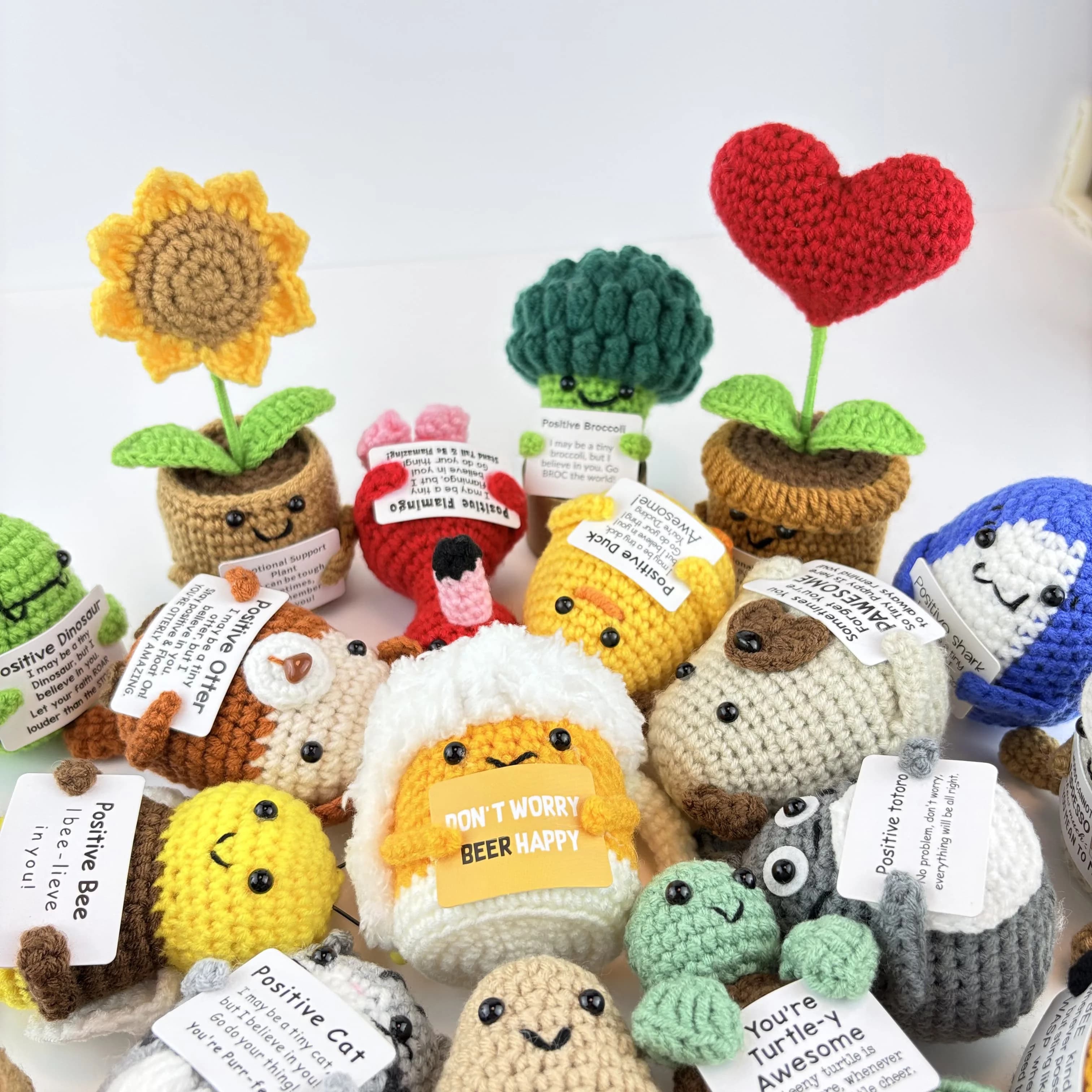 Hand Knitted Positive Energy Pocket Hug Crochet Plush Doll Potato Bee Duck Emotional Support Toy Birthday Surprise Small Gift