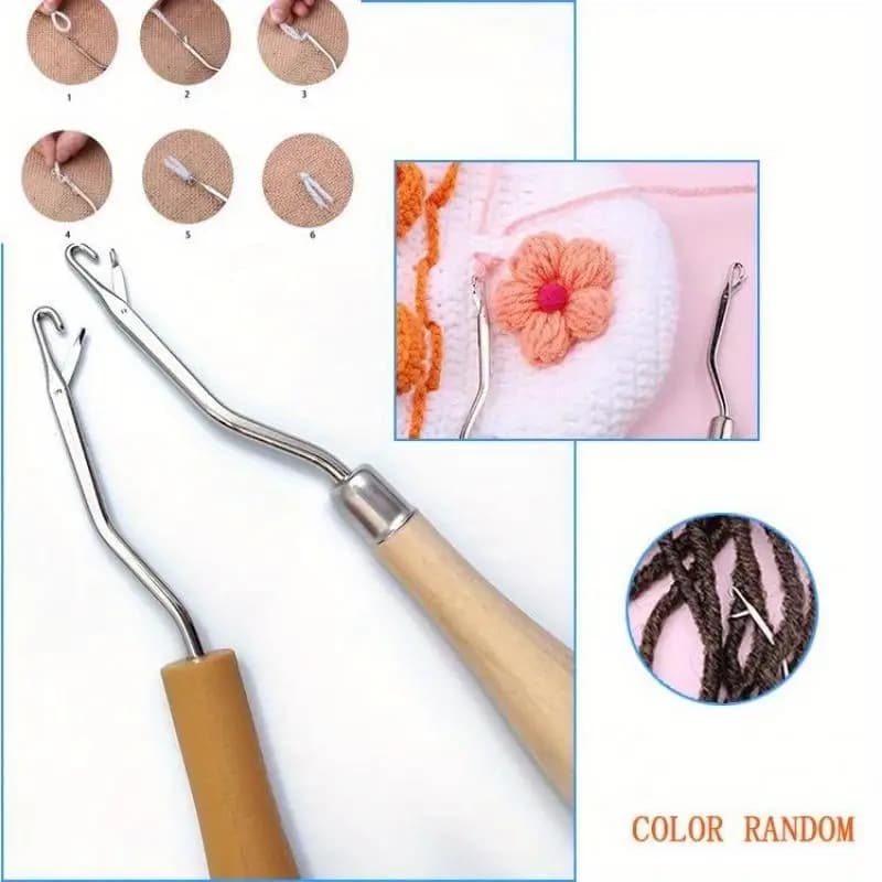 1/2Pcs Wood Handle Latch Crochet Hook Hair Weave Needle Wigs Knitting Extensions Styling Tools Carpets Making Repair Craft Tools