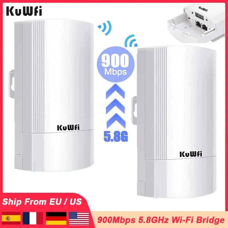 KuWFi 5.8G 900Mbps CPE Bridge Esterno Impermeabile Wireless WiFi Bridge Ripetitore AP Router PTP Fino a 1-2KM con WAN LAN 24V POE