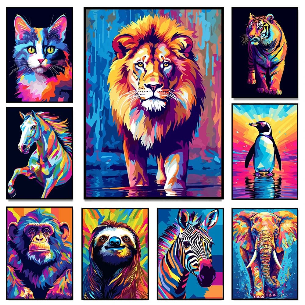 Abstrac Colorful Wild Animals Canvas Painting Octopus Cat Monkey Lion Graffiti Pop Art Poiters Wall Art Mural for Home Decor