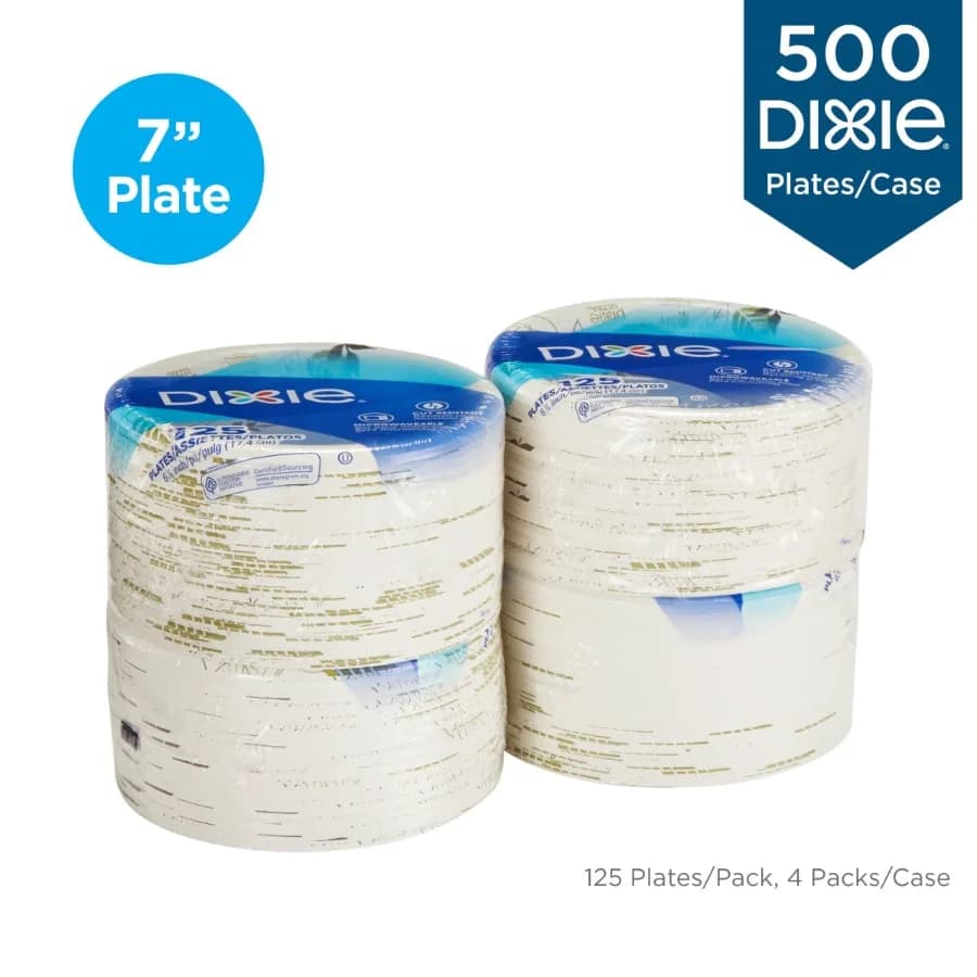 Dixie® Medium-Weight 7" Paper Plates UX7WS 125 Plates per Pack 2 Packs per Case 500 Count