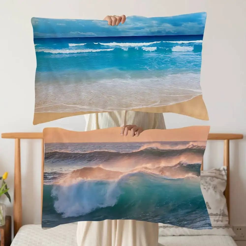 Rinfrescante cuscino in poliestere ad asciugatura rapida Blue Summer Beach - Doppio uso per viaggi e casa, leggero e compatto