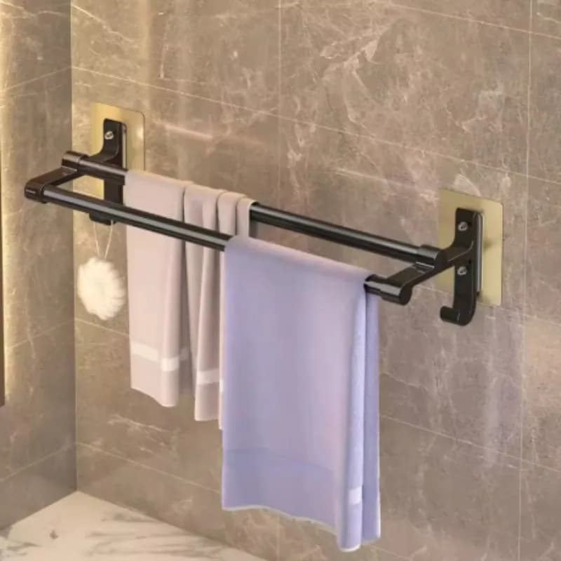 Portasciugamani autoadesivo da parete in alluminio senza foratura Porta asciugamani da bagno per doccia Porta asciugamani a due barre