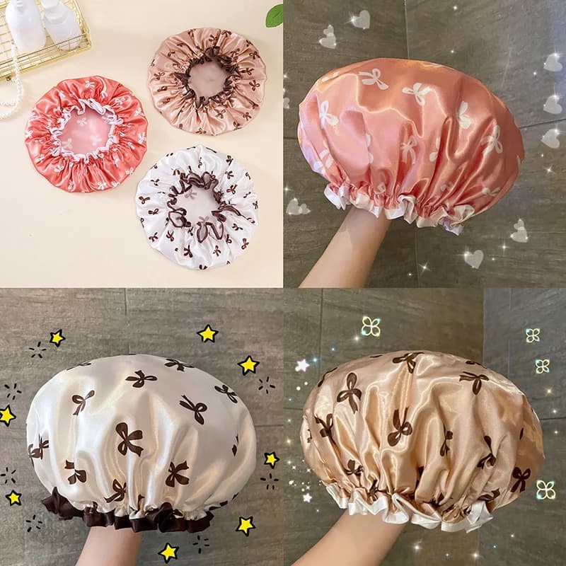 Double-layer Water-proof Shower Cap Antifouling Kitchen Hair Cover Bathroom Bath Hat Elastic Comfortable