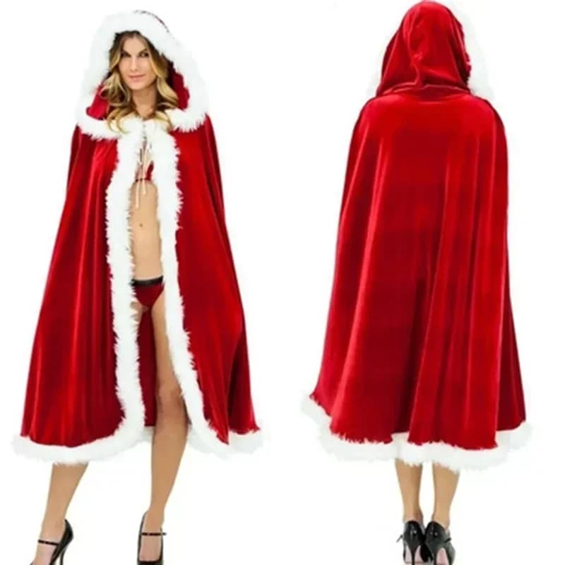 Costumi natalizi con mantello rosso di 5 dimensioni con cappuccio Costume cosplay di Halloween Festa allentata stile lungo Festival invernale Antivento Lady adulta