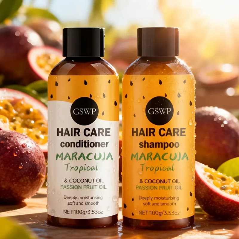 GSWP Passion Fruit Hair Care Set contains coconut oil, has a delicate fragrance, hydrates deep, cleans and leaves gently