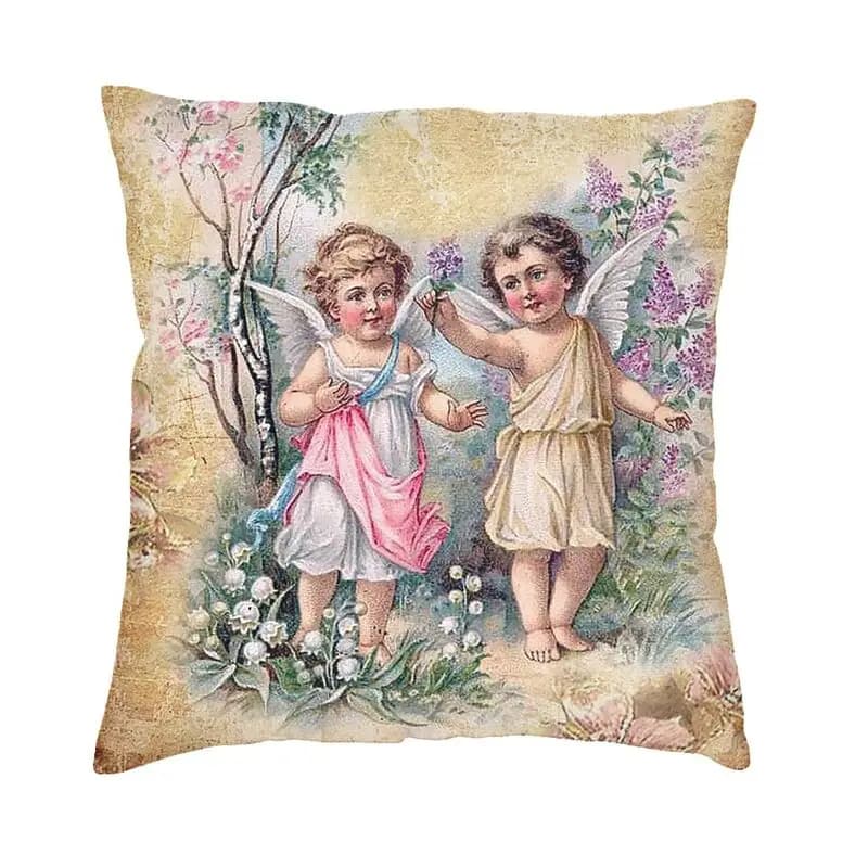 Fodera per cuscino quadrata con angelo vittoriano Fodera per cuscino decorativa per la casa con angelo vintage Cuscino per divano Stampa fronte-retro