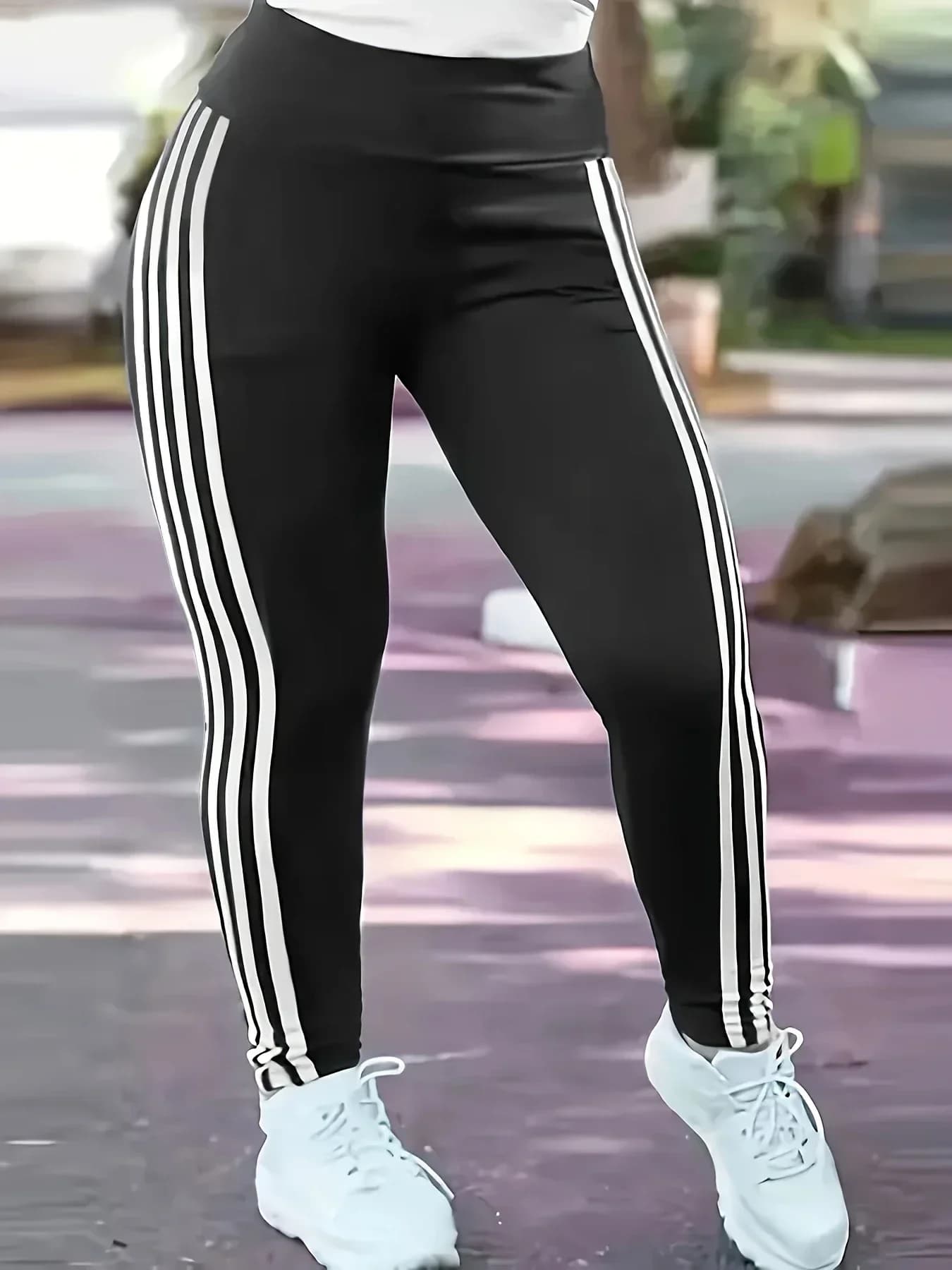 Slim casual sports pants for women size 1XL-5XL Running pants fashionable striped leggings