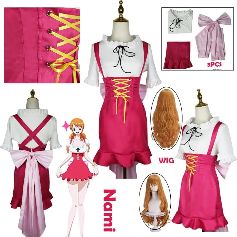 Costume Cosplay Anime WHH Nami Adorabile Top Gonna Fiocco Outfit Cosplay per Donna per Feste a Tema e Giochi di Ruolo