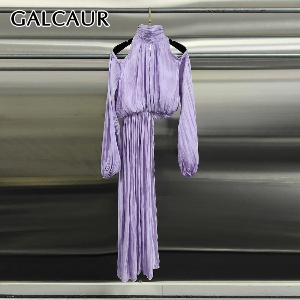 GALCAUR Solid Slimming Spliced Hollow Out Blouse for Women Round Neck Long Sleeves Patchwork Folds Elegant Top Female Elegant