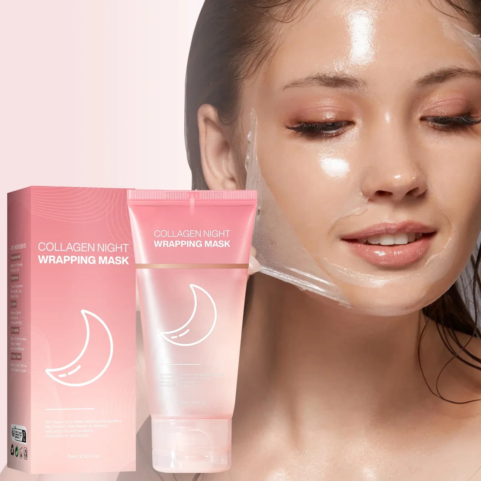 75 ml night collagen peel mask, night wrap mask for intense and bright skin, moisturizing with hyaluronic acid