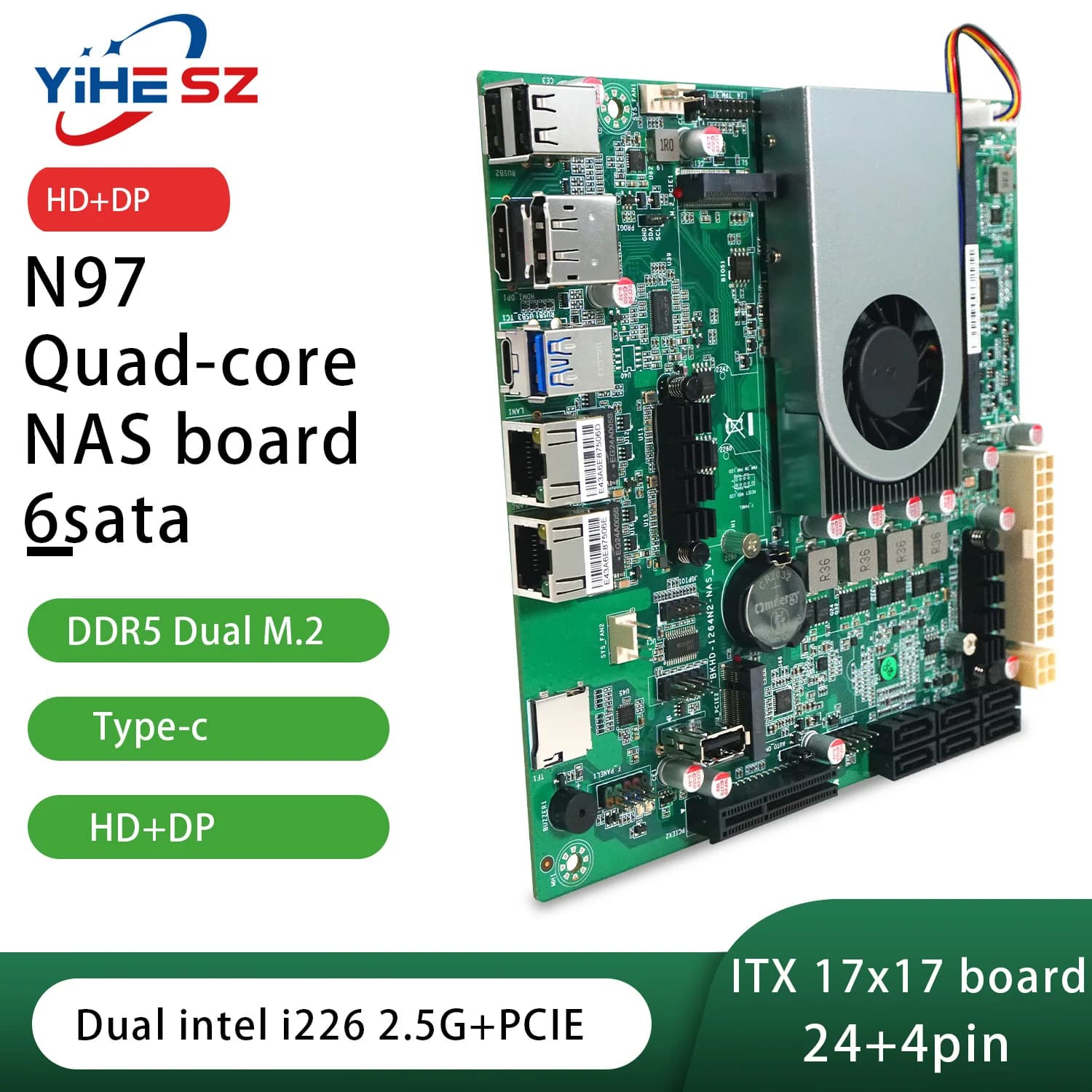 Scheda madre N97/N150 NAS DDR5 6 * SATA3.0 Intel I226 2.5G Mini ITX 17x17CM Scheda NAS 2 * M.2 per server di archiviazione NAS con router morbido