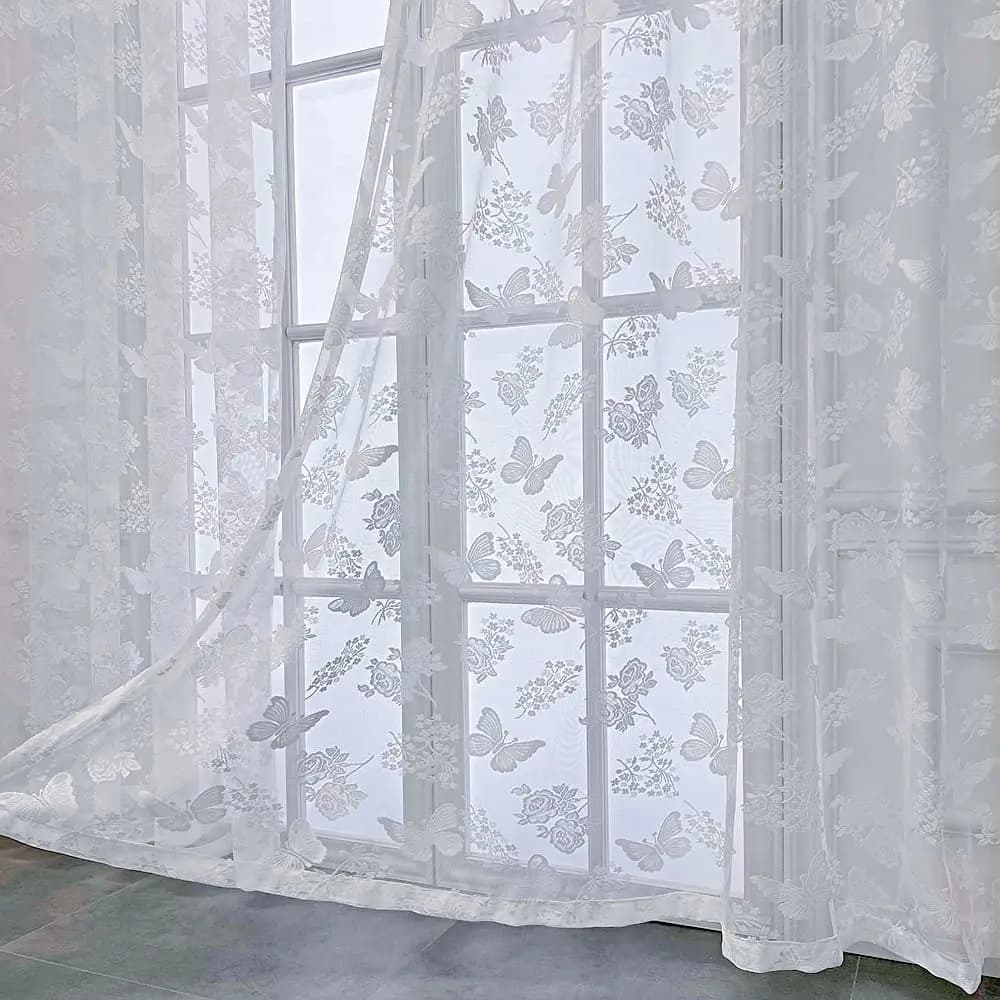 Tenda Jacquard Semitrasparente con Motivo a Farfalla, Stile Casual e Semplice, per Decorazione di Soggiorno, Camera da Letto e Balcone, 1 Pezzo