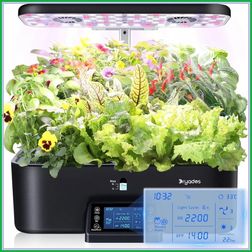 Sistema Idroponico a 17 Vasche con Doppia Ventola, Luce di Crescita a Spettro Completo da 24W e Pannello di Controllo Intelligente per Giardinaggio Indoor