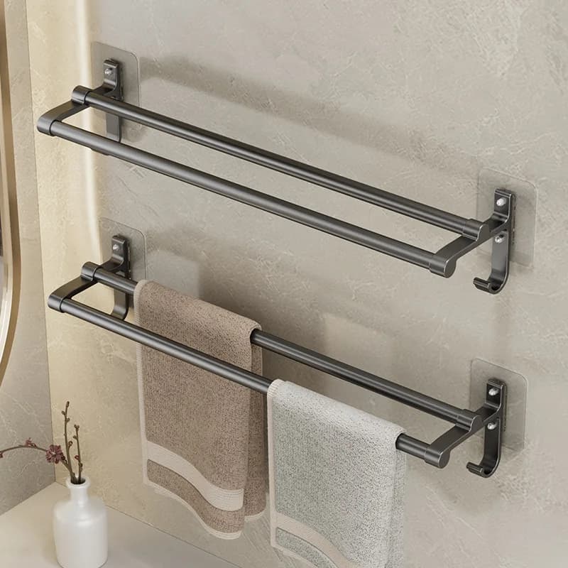 Forniture per il bagno Organizzatore e accessori Portasciugamani Porta asciugamani da bagno senza trapano Spazio portasciugamani in alluminio con