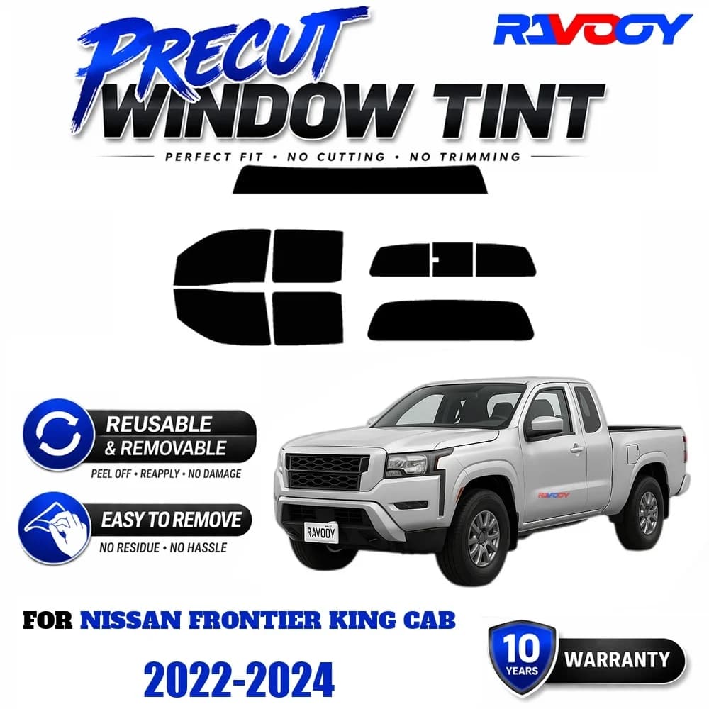 RAVOOY Precut Window Tint, Reusable Removable EPU Film, Custom Fit for Nissan Frontier KING CAB 2022-2024, UV Heat Protection